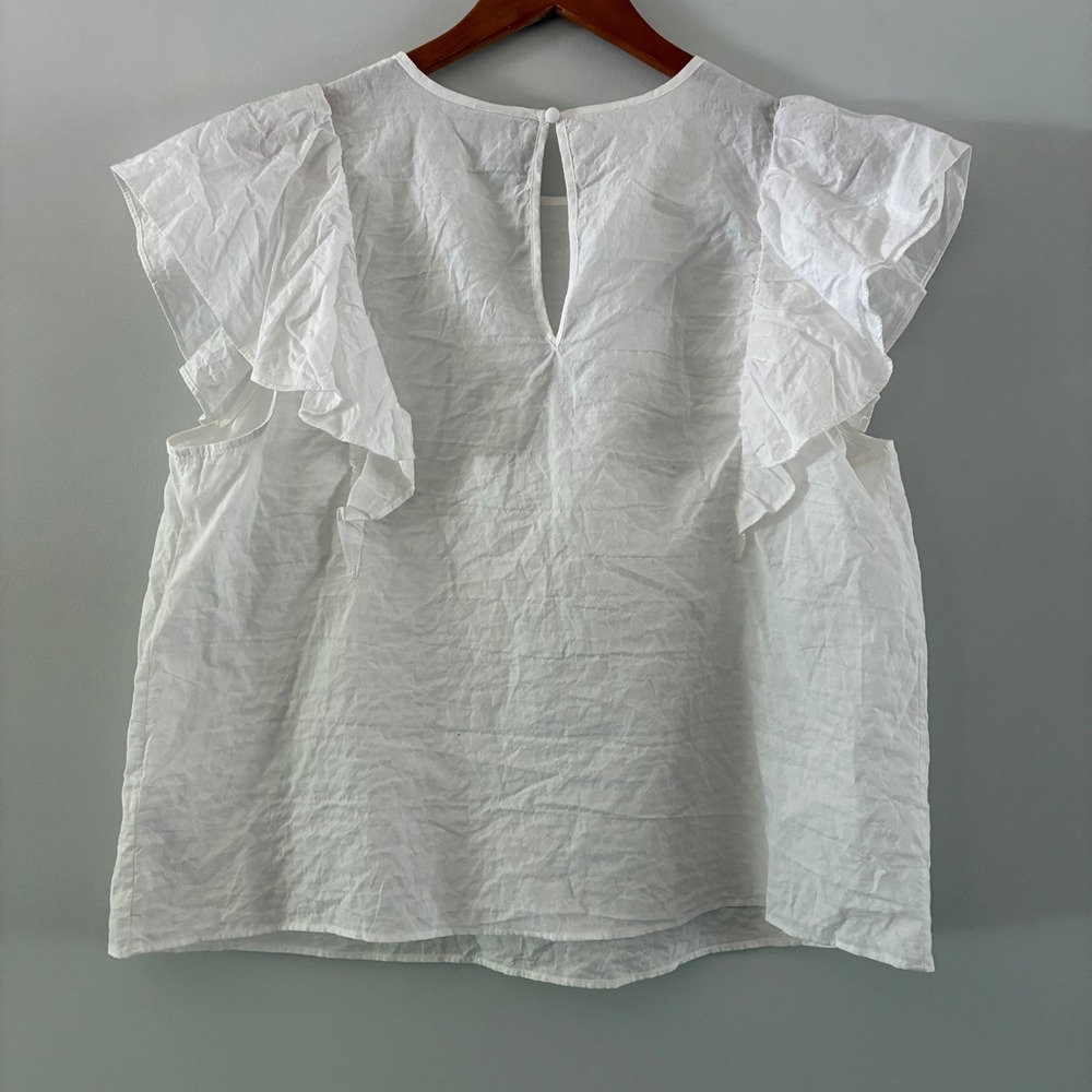 A New Day Blouse XXL Flutter Sleeve Textured Ruffle Cottage Breezy Boho Coastal - Picture 3 of 5